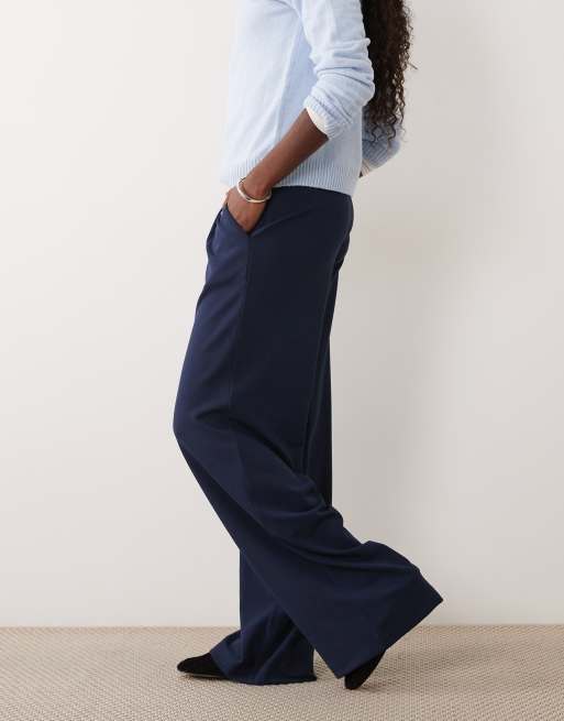 JDY Tall button detailing wide leg dad pants in navy, 3 of 5