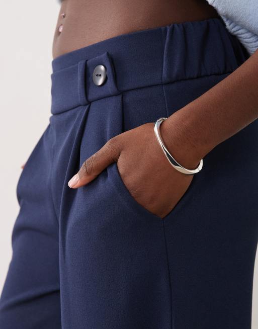 JDY Tall button detailing wide leg dad pants in navy, 4 of 5