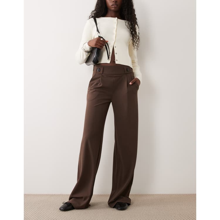 JDY Tall button detailing wide leg pants in chocolate brown | ASOS
