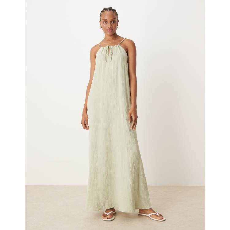 green cheesecloth dress JDY Tall maxi in sage Aspiga