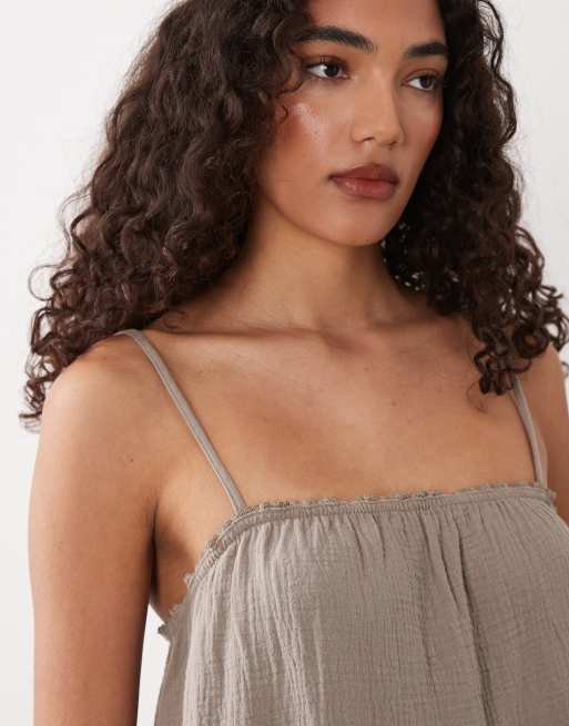 JDY Tall cheesecloth sleeveless maxi dress in light brown, 3 of 4
