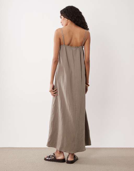 JDY Tall cheesecloth sleeveless maxi dress in light brown, 4 of 4