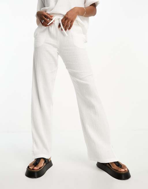 JDY Tall cheesecloth wide leg pants in white (part of a set)