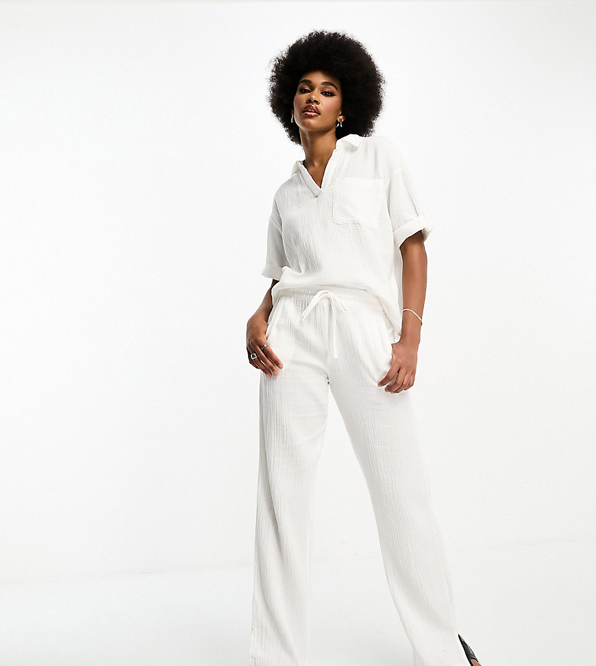 JDY Tall cheesecloth wide leg trouser co-ord in white