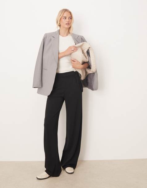 JDY Tall tie detail wide leg trouser in black