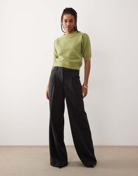 JDY Tall - Elegante broek met wijde pijpen, hoge taille en textuur in donkergrijs - view 1