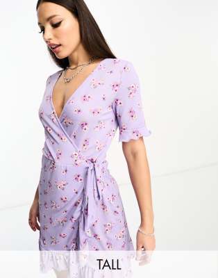 JDY Tall JDY Tall exclusive wrap mini tea dress in lilac vintage floral-Purple