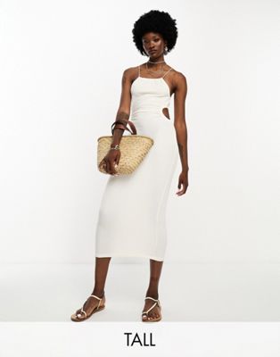 JDY Tall exclusive halterneck cut out side linen look midi dress in white - ASOS Price Checker