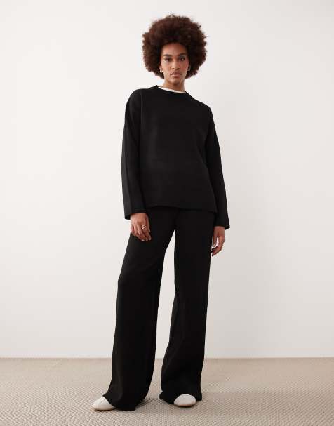 JDY Tall - Gebreide broek met wijde pijpen in zwart, deel van co-ord set - view 1