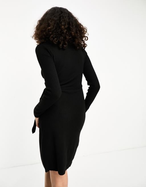 JDY Tall - Gebreide mini-jurk met overslag in zwart, 2 van 4