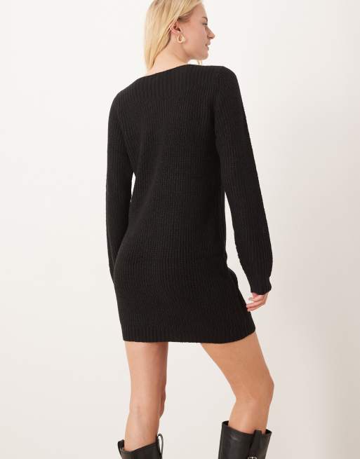 JDY Tall - Gebreide mini trui-jurk met wijde hals in zwart, 4 van 4