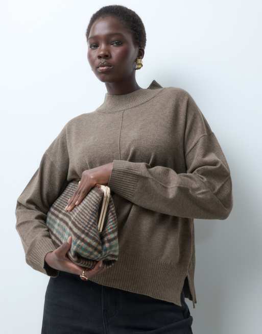 JDY Tall high neck knitted jumper co-ord in light brown, 2 of 5