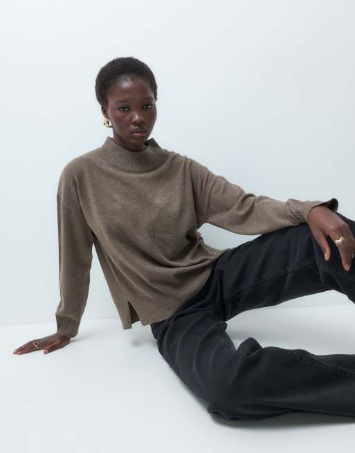 JDY Tall high neck knitted jumper co-ord in light brown, 3 of 5