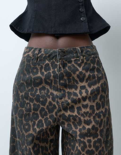 JDY Tall high waist barrel pants in animal print, 3 of 5
