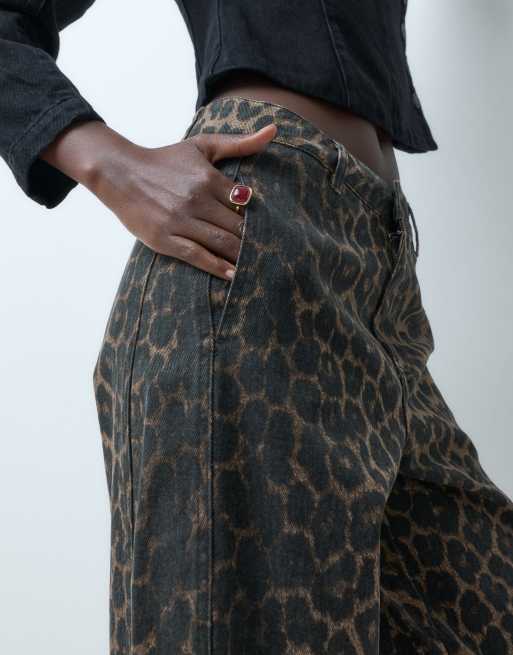 JDY Tall high waist barrel pants in animal print, 4 of 5