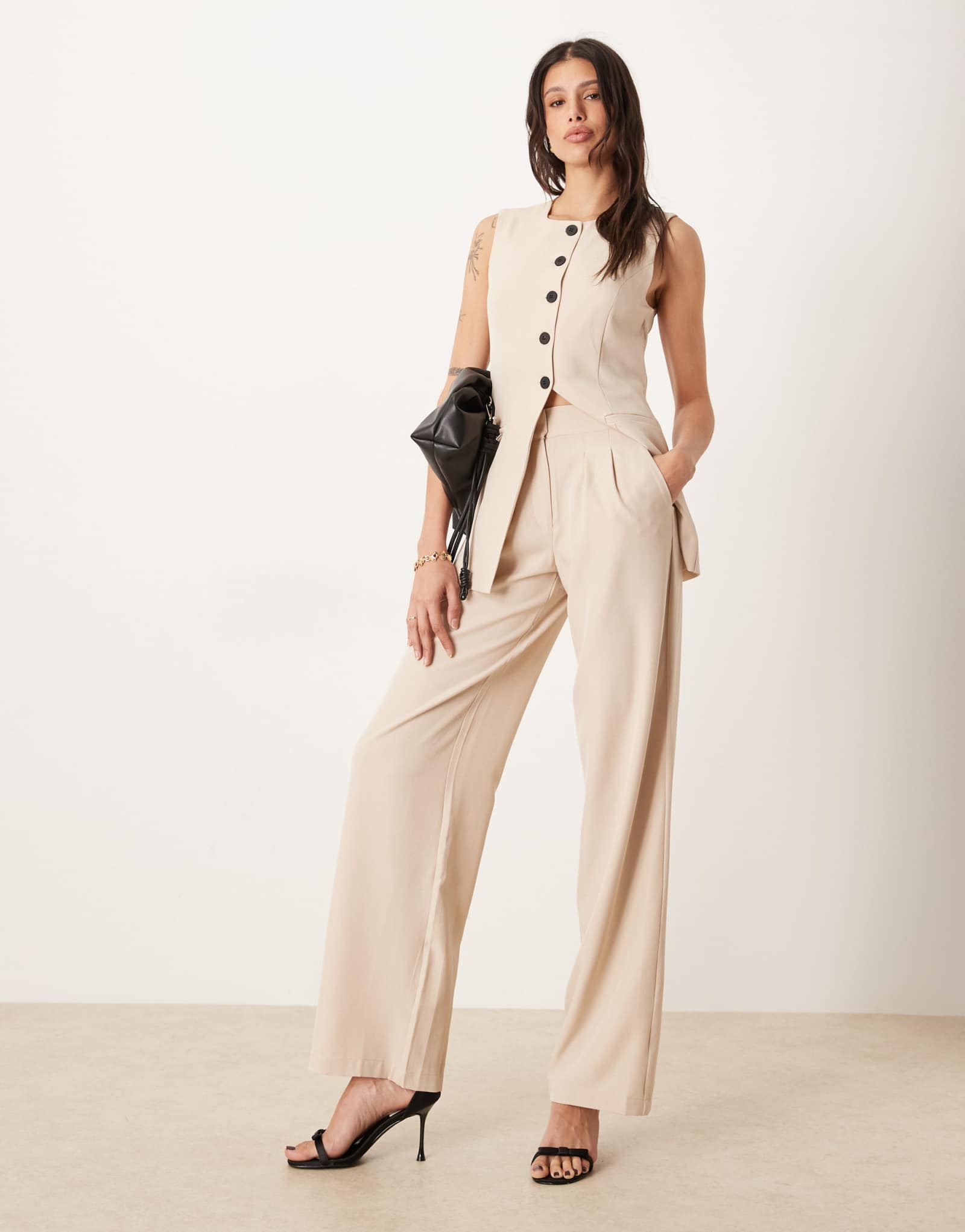 Широкие плиссированные брюки JDY Tall с завышенной талией из камня - часть комплекта