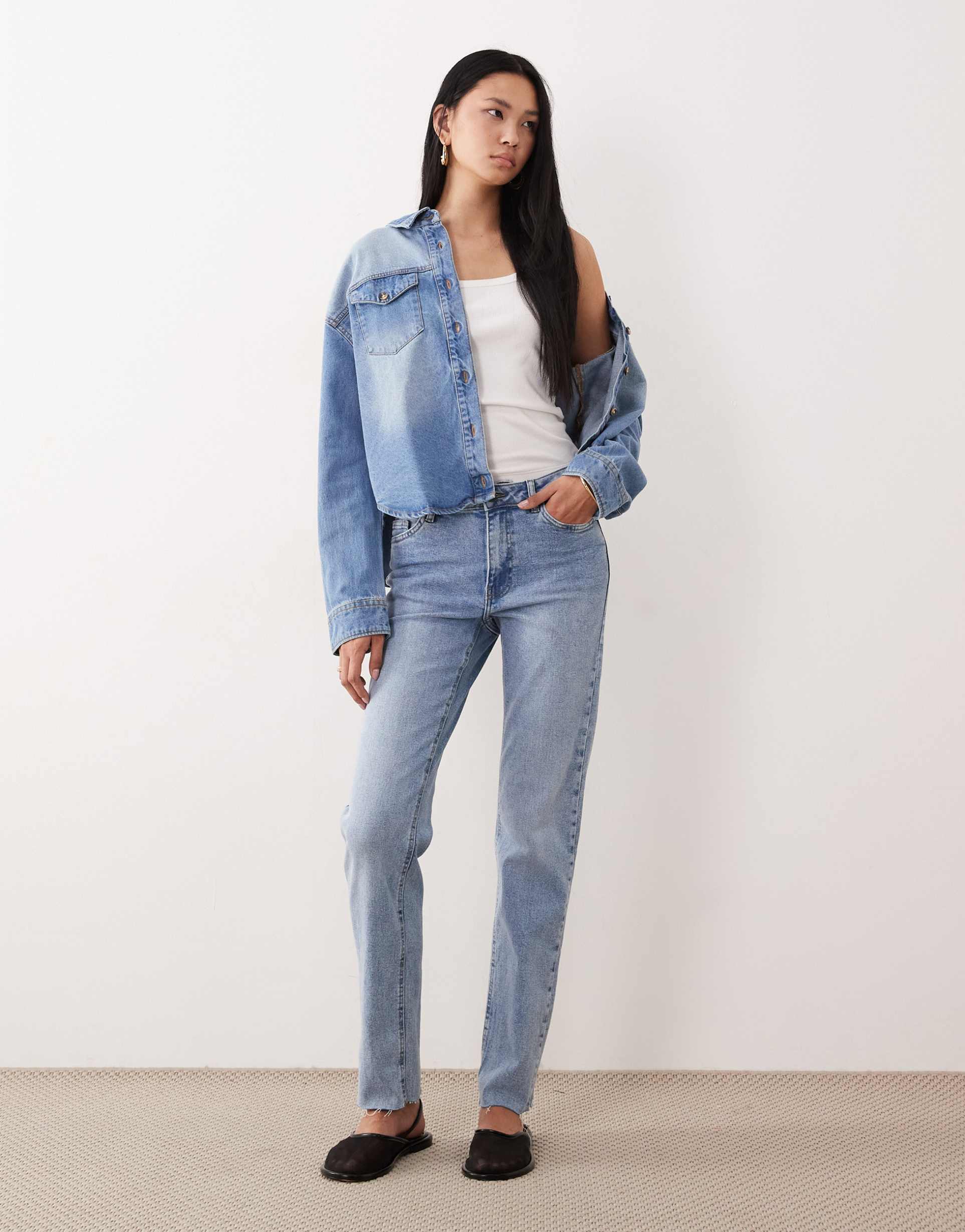 jdy tall high waist straight leg jeans in light blue