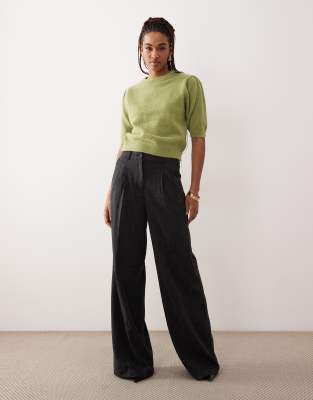 Jdy Tall High Waist Wide Leg Textured Tailored Pants In Black