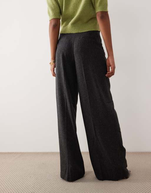 JDY Tall high waist wide leg textured tailored trousers in dark grey, 4 of 5