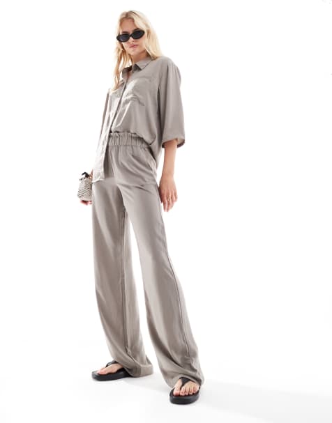 JDY Tall high waist wide leg trousers co-ord in taupe - view 1