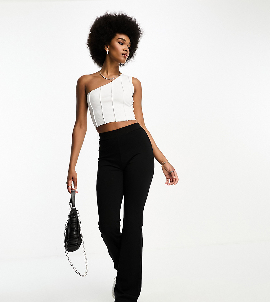 JDY Tall high waisted flared trousers in black