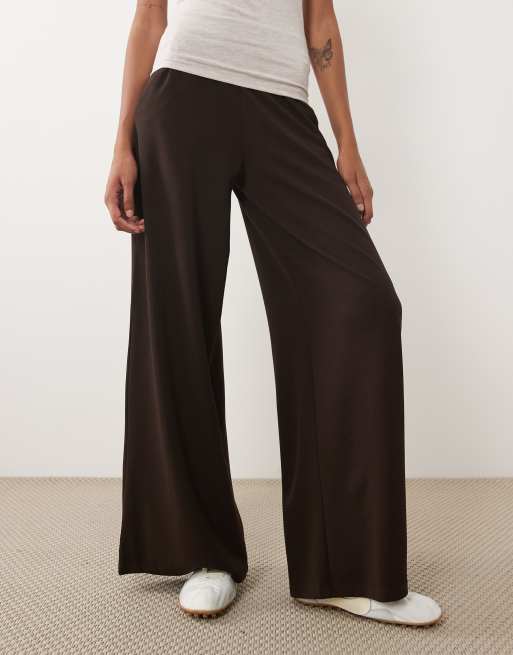 JDY Tall high wasted wide leg trouser in chocolate brown, 2 of 5
