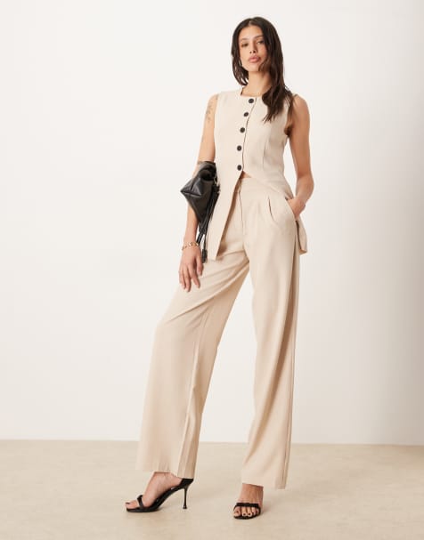 JDY Tall – Hoch taillierte Bundfaltenhose in Stein mit weitem Bein, Kombiteil - view 1