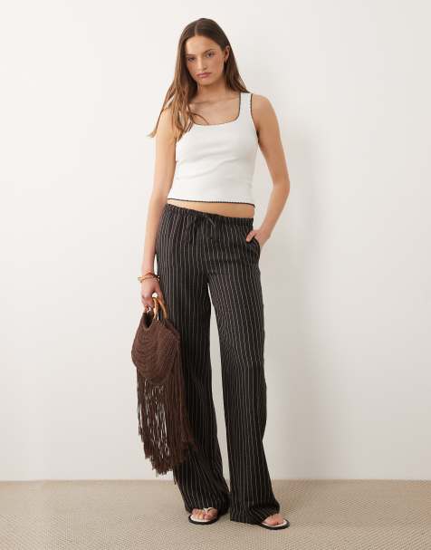 JDY Tall – Hose in Braun mit Streifen und weitem Bein - view 1