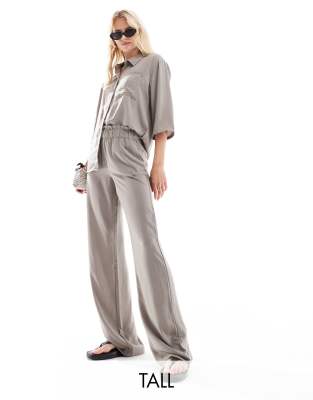 JDY Tall - Hose in Taupe mit hoher Bund und weitem Bein, Kombiteil-Grau