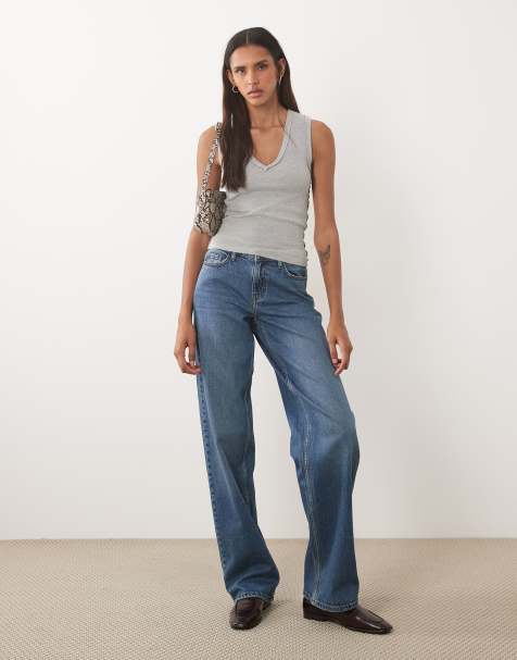 JDY Tall jean large Katie taille basse bleu moyen - view 1