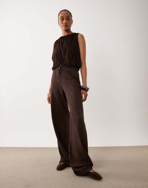 JDY Tall - Joggers a fondo ampio marrone cioccolato - view 1