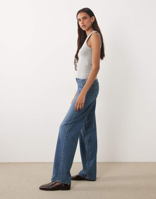 JDY Tall Katie low waist wide leg jeans in mid blue, 2 of 5