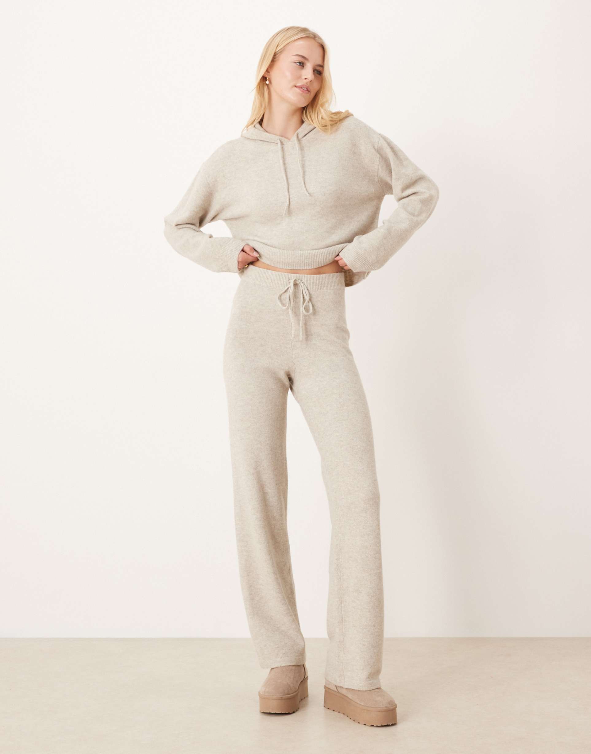 jdy tall knit pants in cream - part of a set