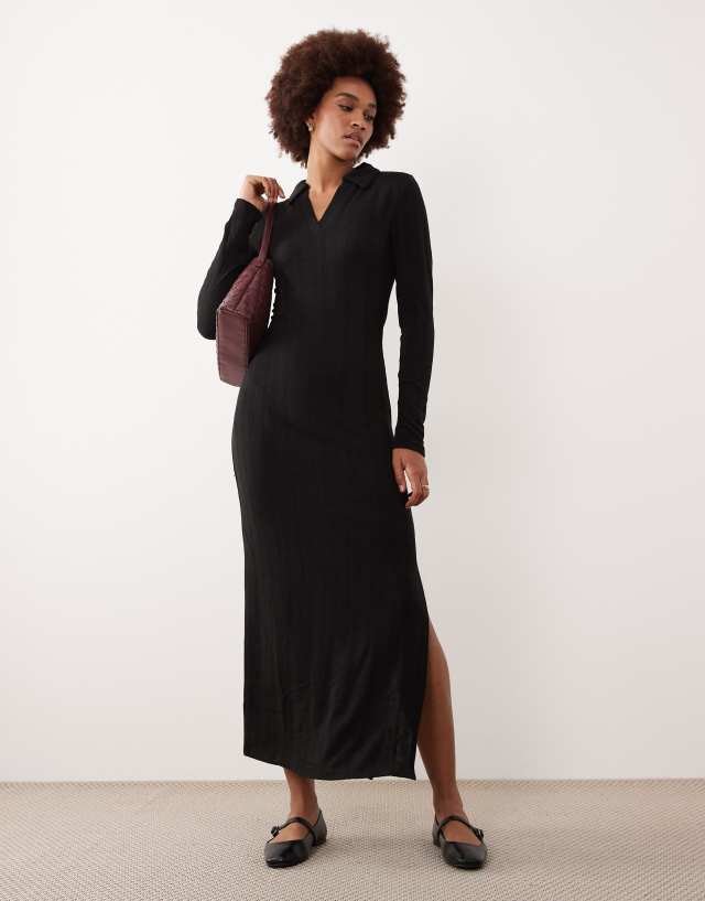 JDY Tall knit polo maxi dress in black | ASOS