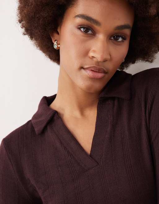 JDY Tall knit polo maxi dress in chocolate brown, 3 of 4