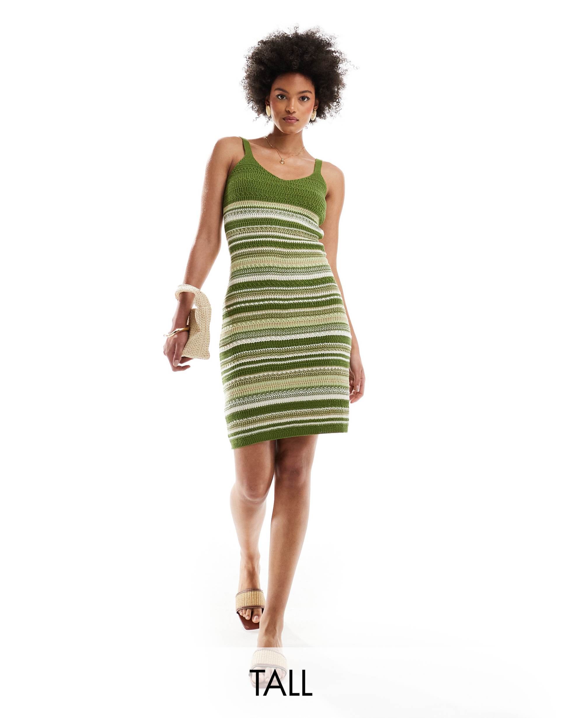 jdy tall knit stripe dress in olive