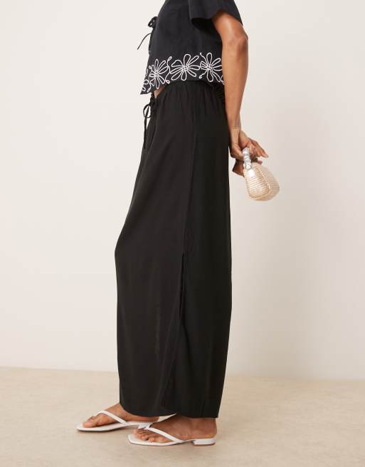 JDY Tall linen blend maxi skirt in black, 3 of 5