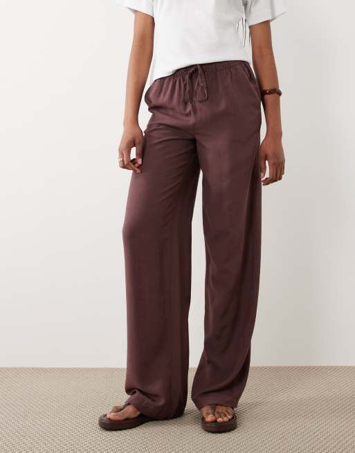 JDY Tall linen mix trousers in burgundy, 2 of 5