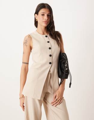 JDY Tall - Longline-Weste in Steinbeige mit durchgehender Knopfleiste, Kombiteil-Neutral