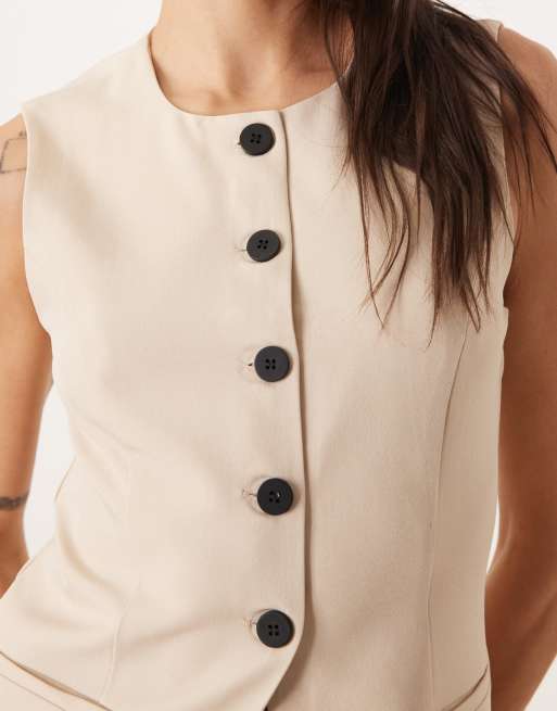 JDY Tall – Longline-Weste in Steinbeige mit durchgehender Knopfleiste, Kombiteil, 4 von 4