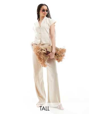 JDY TALL LOOSE FIT LINEN MIX PANTS IN BEIGE - PART OF A SET-NEUTRAL 