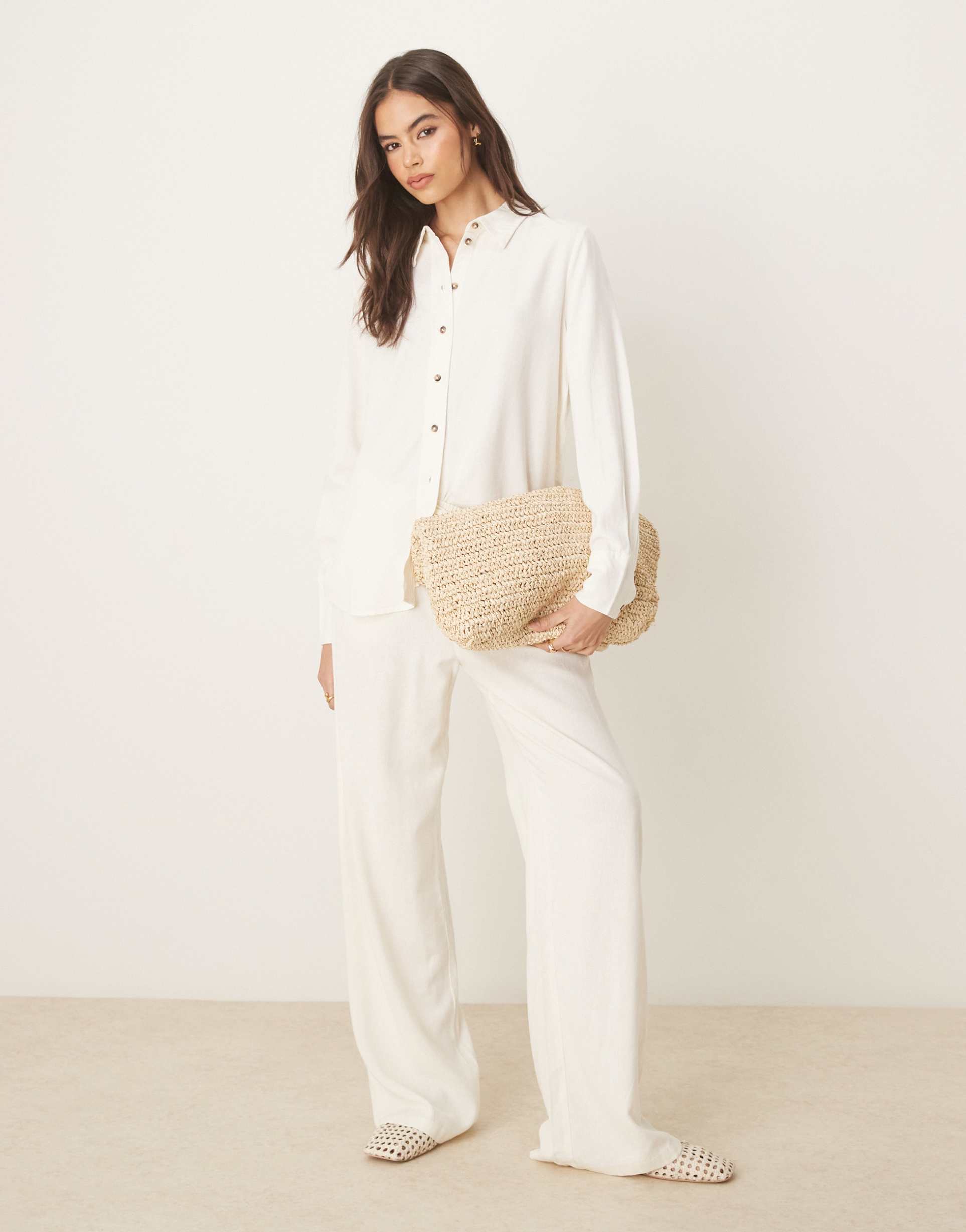 jdy tall loose fit linen-mix pants in white - part of a set