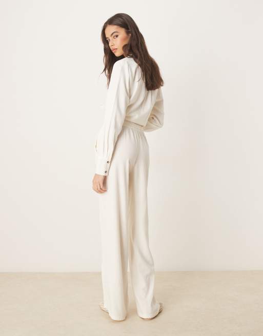 JDY Tall loose fit linen mix pants in white (part of a set), 4 of 5