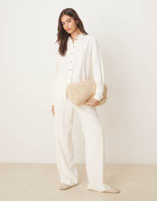 JDY Tall loose fit linen mix trouser in white