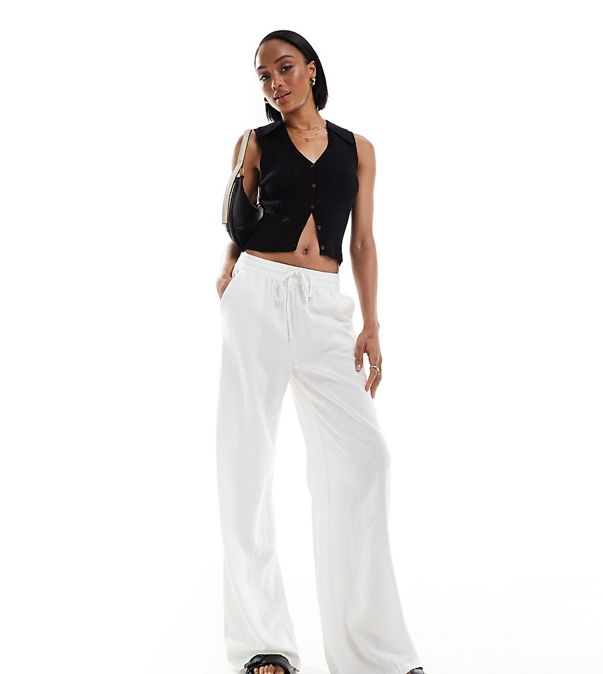 JDY Tall loose fit linen mix trouser in white