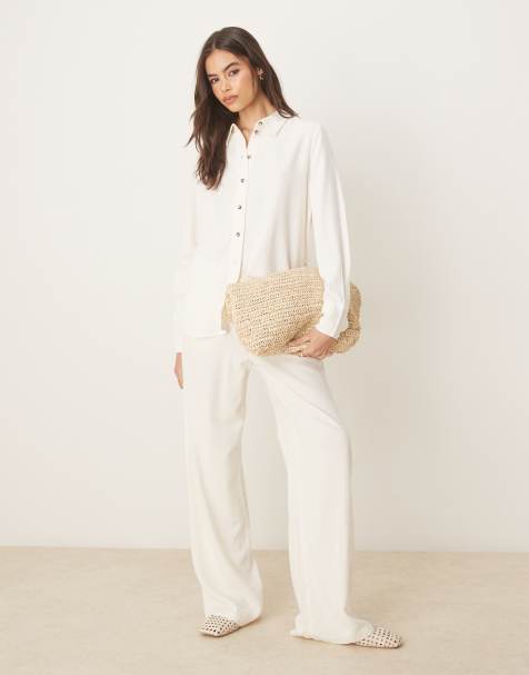 JDY Tall loose fit linen mix trousers co-ord in white