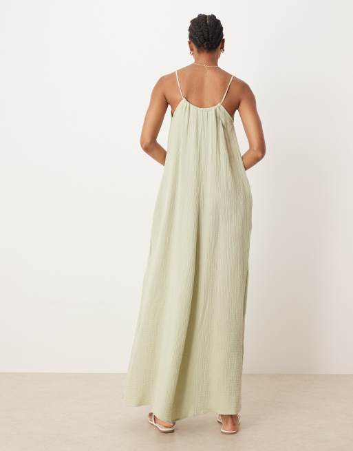 JDY Tall – Maxikleid aus Musselin in Salbeigrün, 2 von 4
