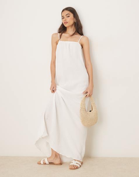 JDY - Tall - Mouwloze maxi jurk van kaasdoek in wit - view 1