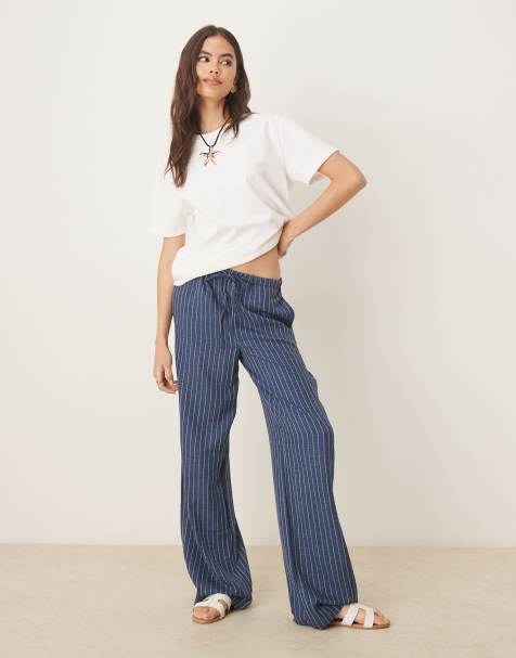 JDY Tall wide leg trousers in blue stripes