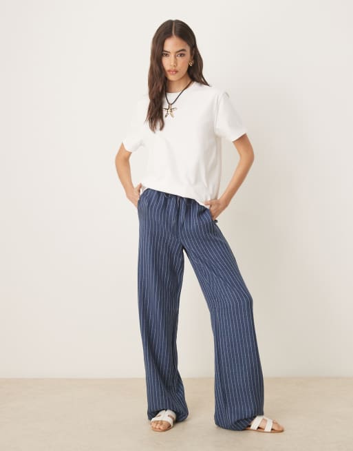 JDY Tall - Pantalon ample à rayures - Bleu, 3 de 5